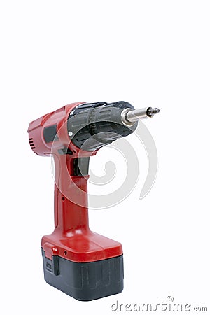 Red rechargeable drill isolated on white ground Stock Photo