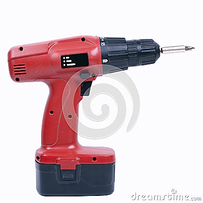 Red rechargeable drill isolated on white ground Stock Photo