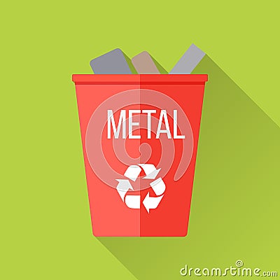 Red Recycle Garbage Bin with Metal Vector Illustration