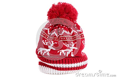 Red reindeer winter bobble ski hat one isolated Stock Photo