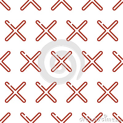Red reject icons vector seamless pattern. Check tick cross outline mark symbol button. Checkmark wrong sign Vector Illustration