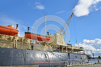 Red rescue boat icebreaker Krasin on a Sunny day Stock Photo