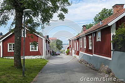 Red residential wooden houses Oregrund Sweden Editorial Stock Photo