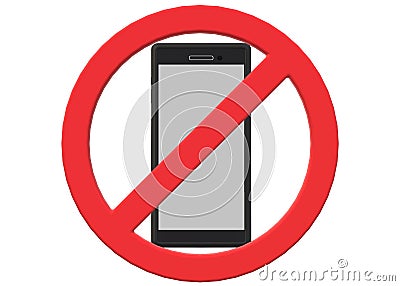 A red restricted sign over a black cover smartphone device Cartoon Illustration