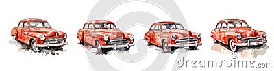 Red retro auto, isolated watercolor cars vintage style. Isolated art graphic elements for design. Vintage vehicle vector Vector Illustration