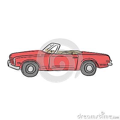 Red retro convertible car vector illustration with black lines isolated on white background Vector Illustration