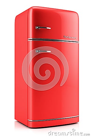 Red retro fridge Stock Photo