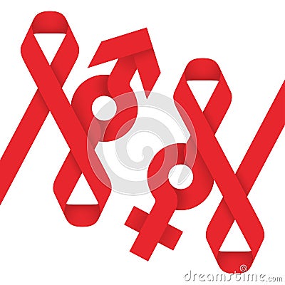 Red ribbon AIDS, HIV and male female sign icon illustration Vector Illustration