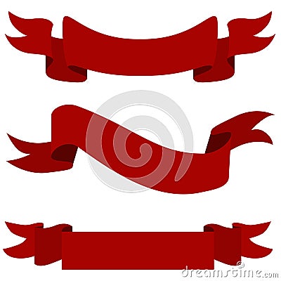 Red Ribbon Banner Icon Set Vector Illustration