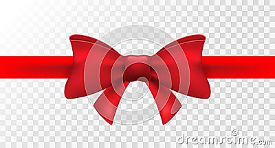 Red ribbon with red bow. Vector isolated bow decoration for holiday present. Gift element for card design Vector Illustration