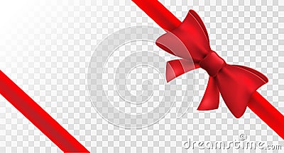 Red ribbon with red bow. Vector isolated bow decoration for holiday present. Gift element for card design Vector Illustration