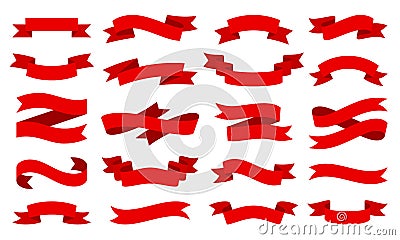 Red ribbon Text banner flat tape icon vector set Vector Illustration