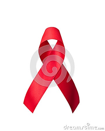Red ribbon for World aids day and national HIV AIDS and ageing awareness month (bow isolated with clipping path) Stock Photo