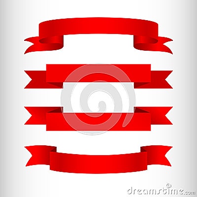 Red ribbons on a light background Isolated Element of design of advertising banners posters A set of ribbons for sales web shops Vector Illustration