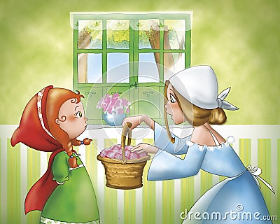 Red Riding Hood and mom Cartoon Illustration