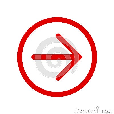 Red right next arrow in red circle. Icon for buttons on your web site pages Vector Illustration