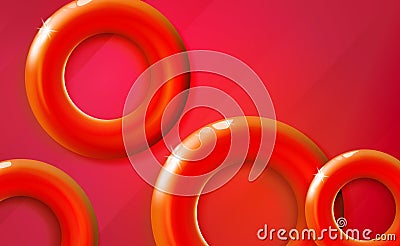 Red rings background glossy start-up presentation, design shiny scarlet 3d realistic vibrant color tones circles. Abstract vector Vector Illustration