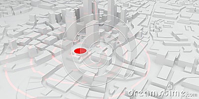 Red rings of epicenter in the white city Stock Photo