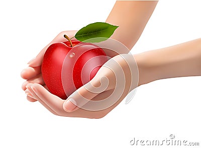 Red ripe apple in a hands. Concept of diet. Vector Illustration