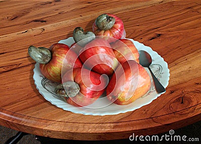 Red Ripe Cashew Fruits Stock Photo