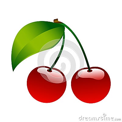 Red ripe cherry berrie food icon bio Vector Illustration