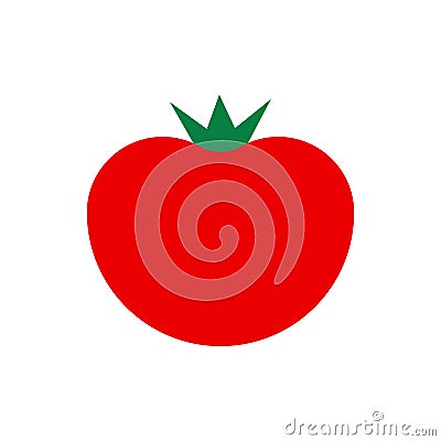 Red ripe single tomato. Vector flat color icon isolated on white. Vector Illustration