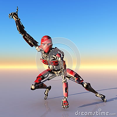 Red robot pointing upwards Stock Photo
