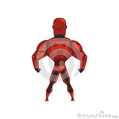 Red robot spacesuit, superhero, cyborg costume, back view vector Illustration on a white background Vector Illustration