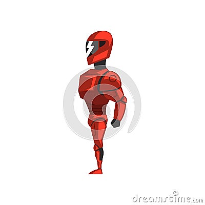 Red robot spacesuit, superhero, cyborg costume, side view vector Illustration on a white background Vector Illustration