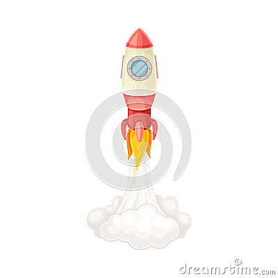 Red Rocket as Spacecraft with Engine Exhaust Launching in Space Vector Illustration Vector Illustration