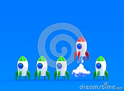 Red Rocket launch upwards in the sky. Business leadership concept. 3d rendering Stock Photo