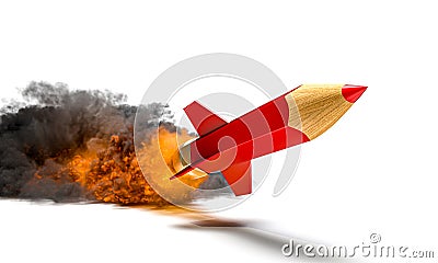 Red rocket pencil that takes flight Stock Photo