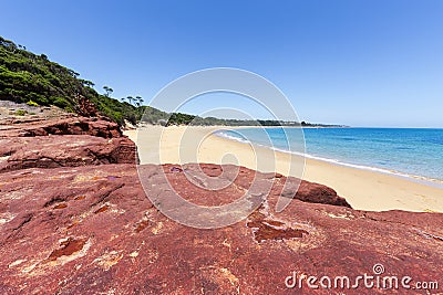 Red Rocks Beach on sunny day, Phillip Island, Australia Stock Photo