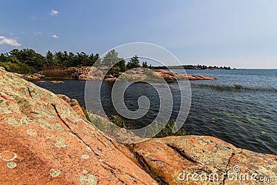 Red rocks at Georgian Bay Ontario, Canada Stock Photo