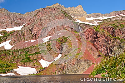Red Rocks Over a Mountain Lake Stock Photo