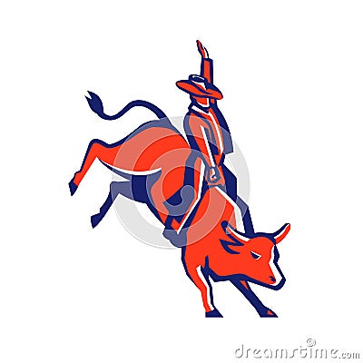 Red Rodeo Cowboy Bull Rider Retro Vector Illustration