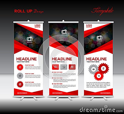 Red Roll Up Banner template and info graphics, stand design,banner template,vector illustration Vector Illustration