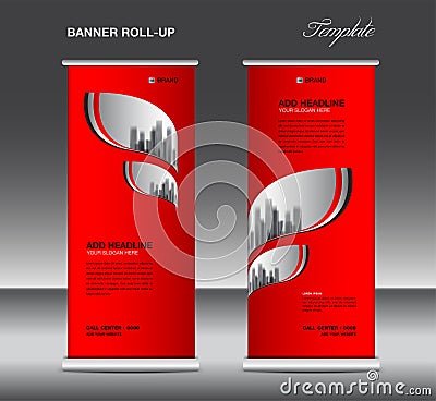 Red Roll up banner template vector, advertisement, x-banner, poster, pull up design, display, layout , business flyer, web banner Vector Illustration