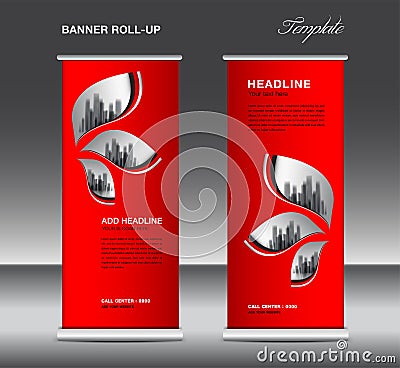 Red Roll up banner template vector, advertisement, x-banner, poster, pull up design, display, layout , business flyer, web banner Vector Illustration