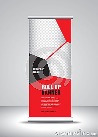 Red Roll up banner template vector, banner, stand, exhibition design, advertisement, pull up, x-banner Vector Illustration