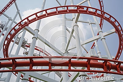 Red roller coster rail Stock Photo