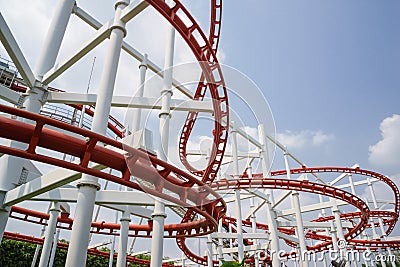 Red roller coster rail Stock Photo