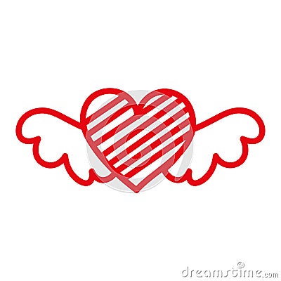 Red romantic winged heart with stripes symbolising romance and love Vector Illustration