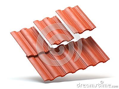 Red roof tiles isolated on white background Cartoon Illustration