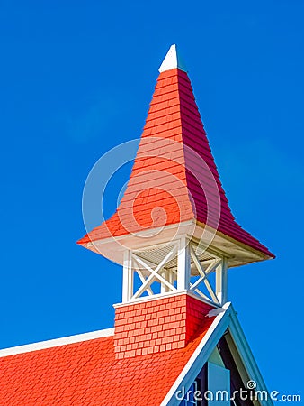 Red roofed church in Cap Malheureux Stock Photo