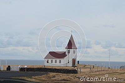 Red Roofed Church Found in Hellnar Iceland Stock Photo