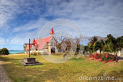 Red roofed church, Mauritius Stock Photo