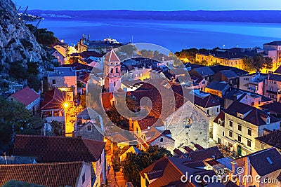 Sunny town and port Omis, Croatia Stock Photo