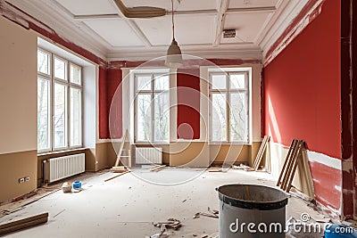 Red room renovation. Generate AI Stock Photo