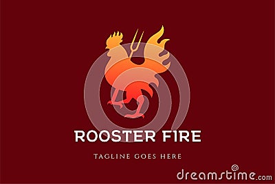 Red Rooster Cook Chicken Fire Flame for Meat Grill BBQ Restaurant Logo Design Vector Vector Illustration